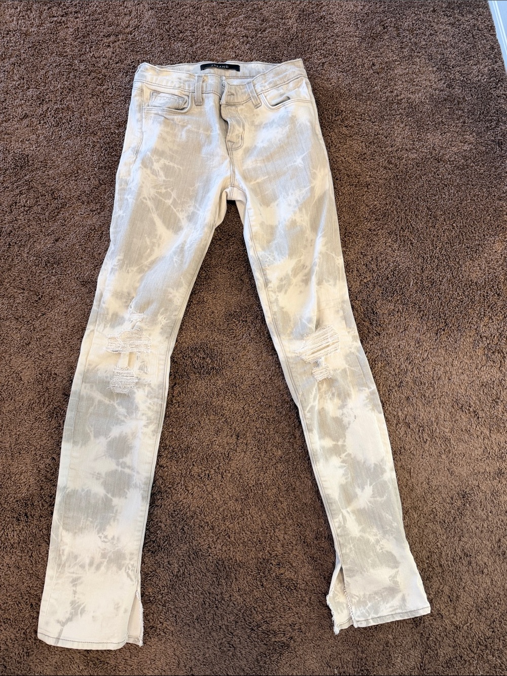 J Brand Women’s Tie-Dye Skinny Jeans in Light Gray and Off-White